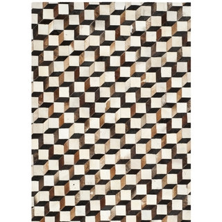Safavieh Hand-woven Studio Leather Modern Abstract Brown/ Ivory Rug (5' x 8')
