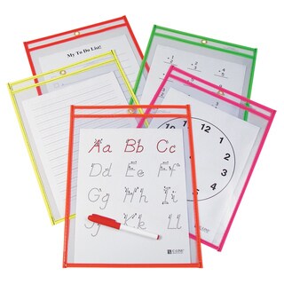 Reusable Dry Erase Assorted Neon Colors Pockets