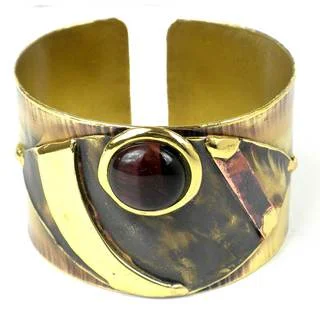 Handcrafted Red Tiger Eye Reflections Copper and Brass Cuff (South Africa)