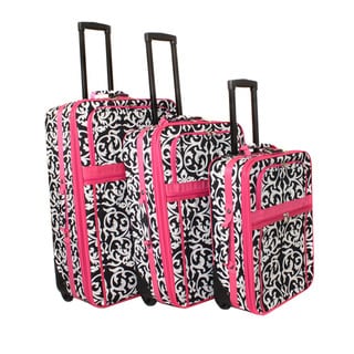 World Traveler Designer Pink Damask 3-piece Expandable Upright Luggage Set
