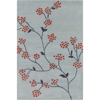 Allie Hand-tufted Floral Blue/ Grey Wool Rug (5' x 7'6)