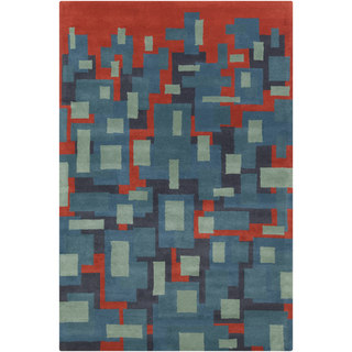 Allie Hand-tufted Geometric Blue/ Grey Wool Rug (5' x 7'6)