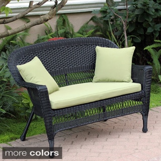 Wicker Black Finish Patio Loveseat with Cushion and Pillows