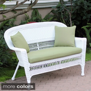 White Wicker Loveseat With Cushion and Pillows