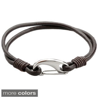 Stainless Steel and Leather Men's 8-inch Bracelet