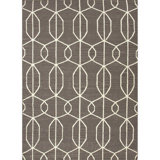 Handmade Flat-weave Geometric Pattern Grey/ Off White Wool Rug (5' x 8')