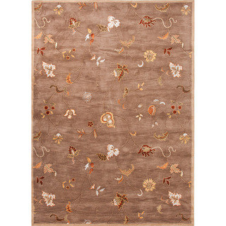 Hand-tufted Transitional Floral Pattern Brown Wool Rug (2' x 3')