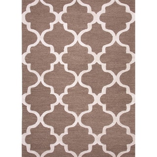 Hand-tufted Contemporary Geometric Pattern Brown Rug with Plush Pile (2' x 3')