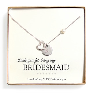 Personalized 'Bridesmaid Thank You' FW Pearl Heart Necklace