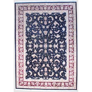 Herat Oriental Sino Hand-knotted Tabriz Black/ Burgundy Wool / Silk Rug (9'10 x 14')