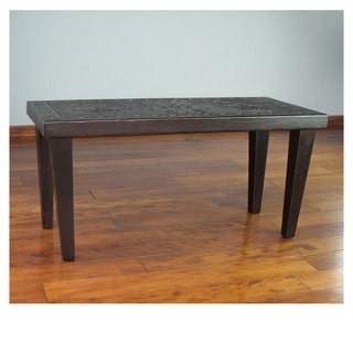 Streamlined Traditional Energy of Life Dark Brown Hand Tooled Leather and Cedar Wood Decorator Accent Coffee Table (Peru)