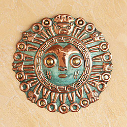 Handcrafted Copper and Bronze 'Coricancha Sun' Mask (Peru)