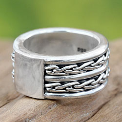 Sterling Silver Men's 'Lightning Paths' Ring (Indonesia)