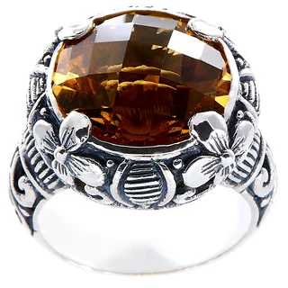 Handcrafted Sterling Silver Bali Citrine Floral Etchings Ring (Indonesia)