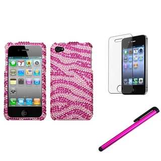 INSTEN Pink Zebra Phone Case Cover/ Stylus/ LCD Protector for Apple iPhone 4/ 4S