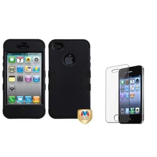 INSTEN Black/ Black TUFF Phone Case Cover/ Screen Protector for Apple iPhone 4/ 4S