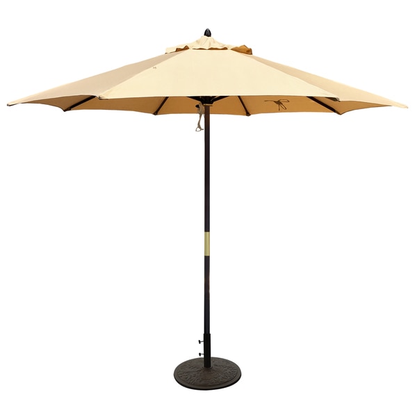 TropiShade 11 ft. Dark Wood Market Umbrella with Brass Rib Olefin Cover