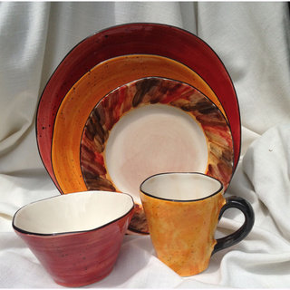 Tortoise Shell Brown and Red Ceramic 5-piece Place Setting Bundle (Italy)