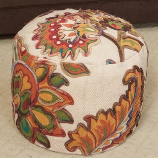 Christopher Knight Home Octavian Cotton Embroidered Pouf Ottoman