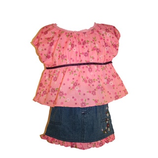Beluga New York Pink Floral Print Denim Skirt Set