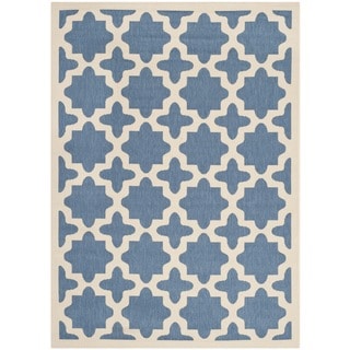 Safavieh Indoor/ Outdoor Courtyard Geometric-pattern Blue/ Beige Rug (4' x 5'7")