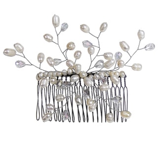 Floral Vine Freshwater White Pearls Bridal Hair Comb (Thailand)