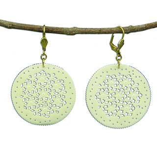 Hand Carved Lace Design Round Carved Bone Earrings (India)