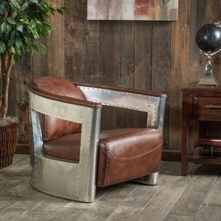 Christopher Knight Home Natasha Brown Leather and Metal Club Chair