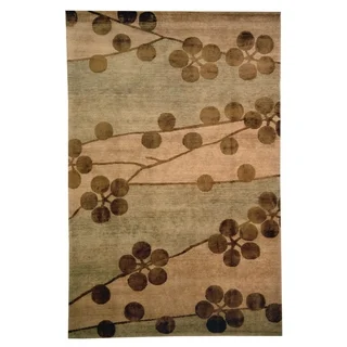 Safavieh Hand-knotted Tibetan Floral Beige Wool/ Silk Rug (5' x 7'6)