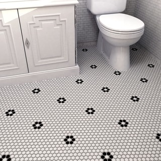 SomerTile 10.25x11.75-inch Victorian Hex Matte White with Flower Porcelain Mosaic Floor and Wall Til