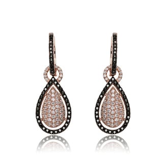 Collette Z Rose-gold Sterling Silver Black and White Cubic Zirconia Pear Shape Earrings