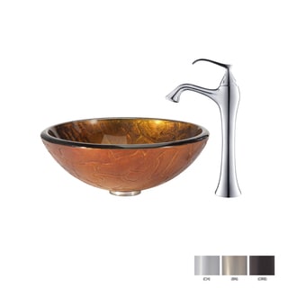 KRAUS Triton Glass Vessel Sink in Gold with Ventus Faucet in Oil Rubbed Bronze