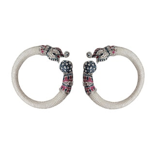 Set of 2 Handmade Artisan Enamel Elephant Cuff Bracelets (India)
