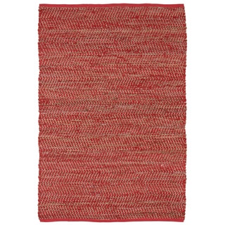 Hand-woven Red Jeans Denim/ Hemp Rug (8' x 10')