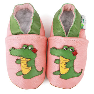 Pink Alligator Soft Sole Leather Baby Shoes