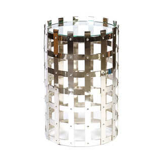 Metal Woven Nickel Finish Drum End Table