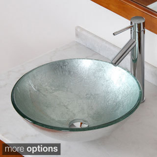 Elite Modern Silver Wrinkles Tempered Glass Bathroom Vessel Sink with Faucet Combo (Option: Bronze Finish)