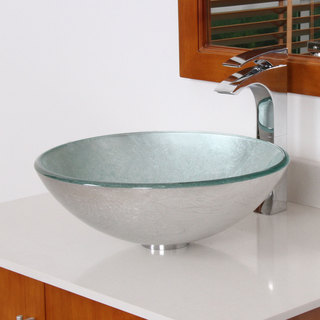 Elite Modern Tempered Glass Bathroom Vessel Sink with Silver Wrinkles Pattern