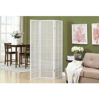 White Framed 3-Panel Folding Screen with Fabric Inlay