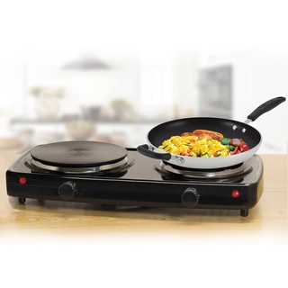 Black Electric Double Buffet Burner and Cast Iron Cooking Plates
