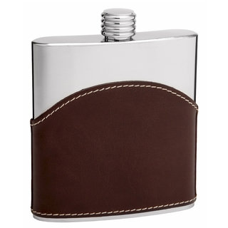 Top Shelf 6-Ounce Stainless Steel and Brown Leather Hip Flask