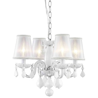 Somette 4-Light White Chandelier with Crystals and Shades