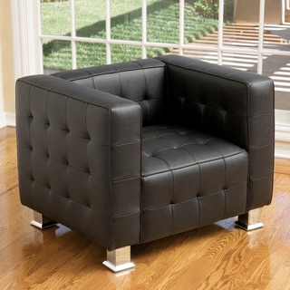 McQueen Black Leather Tufted Club Chair by Christopher Knight Home