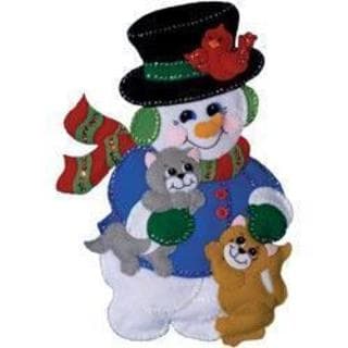 Snowman With Cats Wall Hanging Felt Applique Kit - 13 X18