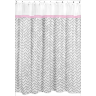 Sweet Jojo Designs Chevron Grey Shower Curtain Pink Trim