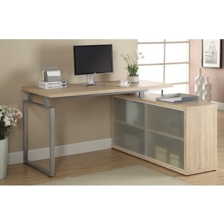 Natural Reclaimed L Shaped Desk With Frosted Glass