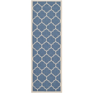 Safavieh Indoor/ Outdoor Courtyard Trellis-pattern Blue/ Beige Rug (2'3 x 10')