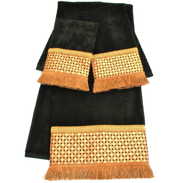 Sherry Kline Chenille Dots Black Embellished 3-piece Towel Set