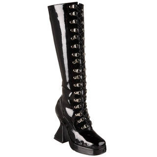 Demonia Kink Women's 4.5-inch Cone Heel Goth Witch Fetish D-ring Front Lace-up Knee High Boots