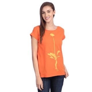 Women's 'Dandelion Virtue' Hot Orange Organic Cotton Top
